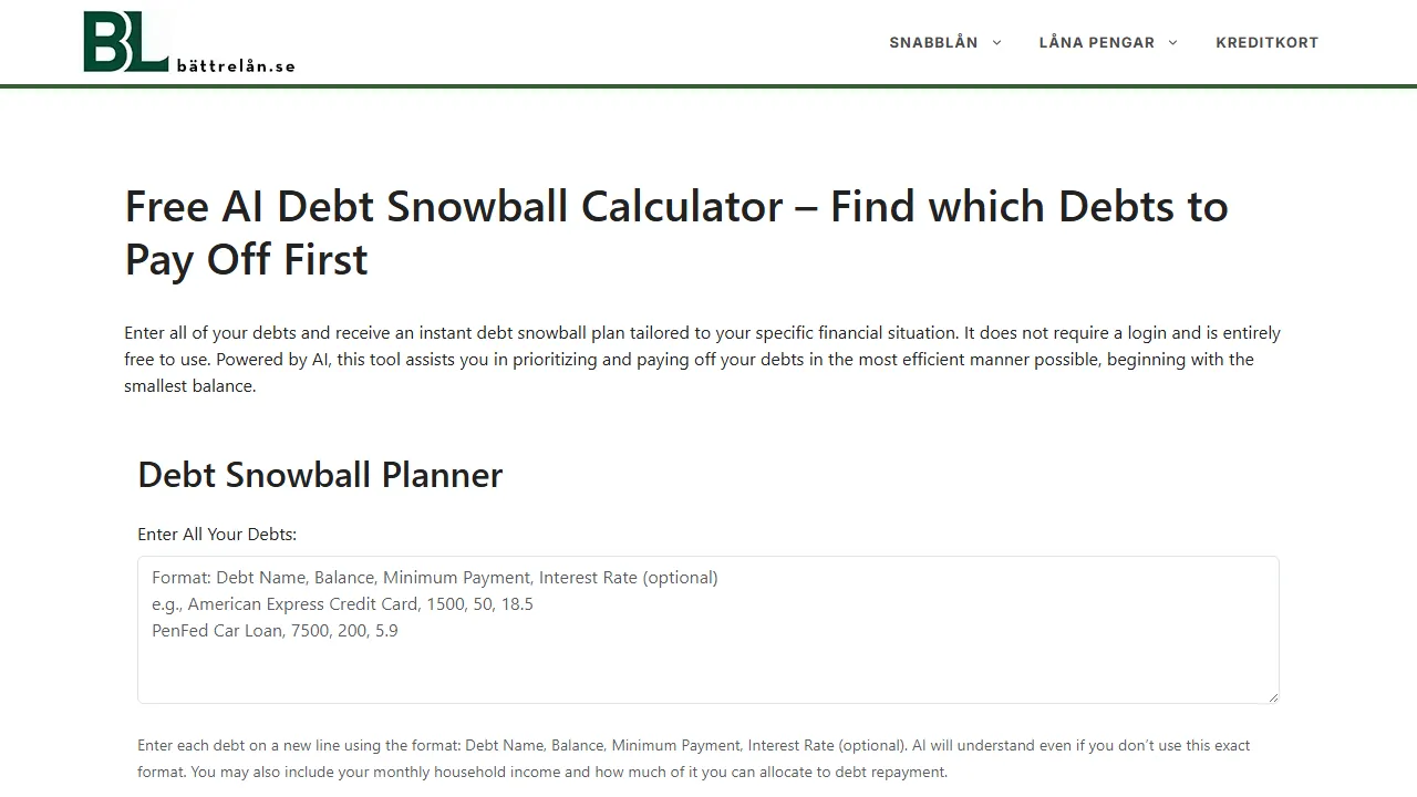 Free AI Debt Snowball Calculator Preview